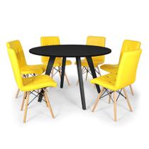 Conjunto Mesa de Jantar Redonda Amanda Preta 120cm com 6 Cadeiras Eiffel Gomos - Amarelo