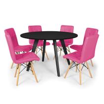 Conjunto Mesa de Jantar Redonda Amanda Preta 120cm com 6 Cadeiras Eiffel Gomos - Rosa