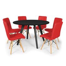 Conjunto Mesa de Jantar Redonda Amanda Preta 120cm com 6 Cadeiras Eiffel Gomos - Vermelho