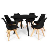 Conjunto Mesa de Jantar Redonda Amanda Preta 120cm com 6 Cadeiras Eiffel Leda - Preto