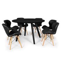 Conjunto Mesa de Jantar Redonda Amanda Preta 120cm com 6 Cadeiras Eiffel Slim - Preto - Magazine Decor