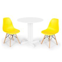 Conjunto Mesa de Jantar Redonda Bellus Branca 80cm com 2 Cadeiras Eames Eiffel - Amarelo