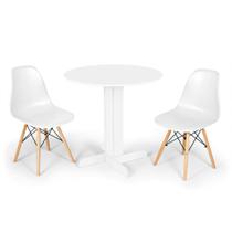 Conjunto Mesa de Jantar Redonda Bellus Branca 80cm com 2 Cadeiras Eames Eiffel - Branco