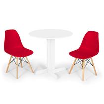 Conjunto Mesa de Jantar Redonda Bellus Branca 80cm com 2 Cadeiras Eames Eiffel - Vermelho