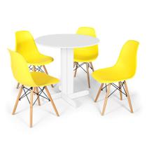 Conjunto Mesa de Jantar Redonda Bellus Branca 80cm com 4 Cadeiras Eames Eiffel - Amarelo