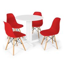 Conjunto Mesa de Jantar Redonda Bellus Branca 80cm com 4 Cadeiras Eames Eiffel - Vermelho