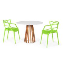 Conjunto Mesa de Jantar Redonda Branca 100cm Talia Amadeirada com 2 Cadeiras Allegra - Verde