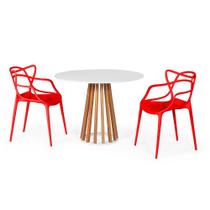 Conjunto Mesa de Jantar Redonda Branca 100cm Talia Amadeirada com 2 Cadeiras Allegra - Vermelho