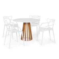 Conjunto Mesa de Jantar Redonda Branca 100cm Talia Amadeirada com 4 Cadeiras Allegra - Branco