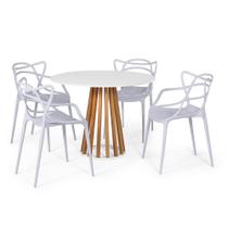 Conjunto Mesa de Jantar Redonda Branca 100cm Talia Amadeirada com 4 Cadeiras Allegra - Cinza
