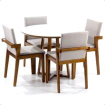 Conjunto Mesa de Jantar Redonda Branca Lara Premium 100cm com 4 Cadeiras Estofadas Isabela - Bege - Magazine Decor