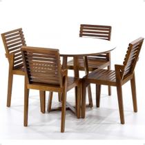 Conjunto Mesa de Jantar Redonda Branca Lara Premium 100cm com 4 Cadeiras Isabela - Natural