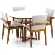 Conjunto Mesa de Jantar Redonda Branca Lara Premium 120cm com 4 Cadeiras Estofadas Isabela - Bege