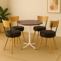 Conjunto Mesa de Jantar Redonda Branca Tampo Imbuia Com 4 Cadeiras Estofada Preta Encosto Madeira Urban Conjunto Mesa de Jantar Redonda Branca Tampo Imbuia Com 4 Cadeiras Estofada Preta Encosto Madeira Urban