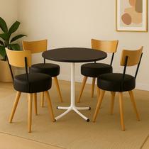 Conjunto Mesa de Jantar Redonda Branca Tampo Preto Com 4 Cadeiras Estofada Preta Encosto Madeira Urban Conjunto Mesa de Jantar Redonda Branca Tampo Preto Com 4 Cadeiras Estofada Preta Encosto Madeira Urban