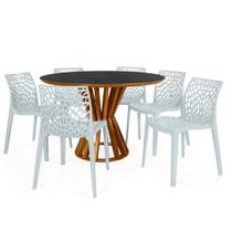 Conjunto Mesa de Jantar Redonda Cecília 120cm Preta com 6 Cadeiras Gruvyer - Cinza