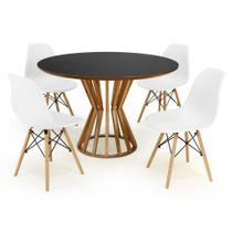 Conjunto Mesa de Jantar Redonda Cecília Amadeirada Preta 120cm com 4 Cadeiras Eames Eiffel - Branco