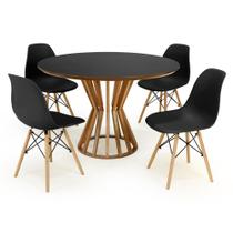 Conjunto Mesa de Jantar Redonda Cecília Amadeirada Preta 120cm com 4 Cadeiras Eames Eiffel - Preto