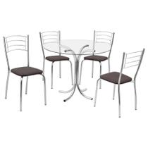 Conjunto Mesa De Jantar Redonda Com Vidro 80cm Com 4 Cadeiras Multimóveis Cr50138 Marrom
