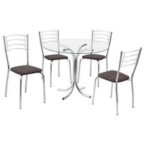 Conjunto Mesa de Jantar Redonda com Vidro 80cm com 4 Cadeiras Multimóveis CR50138 Conjunto Mesa de Jantar Redonda com Vidro 80cm com 4 Cadeiras Multimóveis CR50138