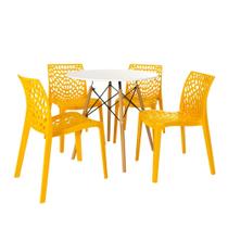 Conjunto Mesa de Jantar Redonda Eiffel 80cm Branca com 4 Cadeiras Gruvyer - Amarelo