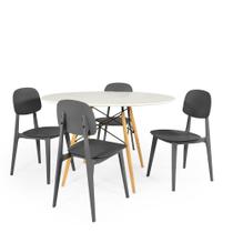 Conjunto Mesa de Jantar Redonda Eiffel Branca 100cm com 4 Cadeiras Itália - Preto