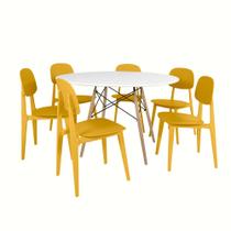Conjunto Mesa de Jantar Redonda Eiffel Branca 100cm com 6 Cadeiras Itália - Amarelo