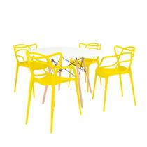 Conjunto Mesa de Jantar Redonda Eiffel Branca 120cm com 4 Cadeiras Allegra - Amarelo