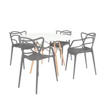 Conjunto Mesa de Jantar Redonda Eiffel Branca 120cm com 4 Cadeiras Allegra - Cinza Escuro