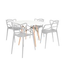 Conjunto Mesa de Jantar Redonda Eiffel Branca 120cm com 4 Cadeiras Allegra - Cinza Conjunto Mesa de Jantar Redonda Eiffel Branca 120cm com 4 Cadeiras Allegra - Cinza