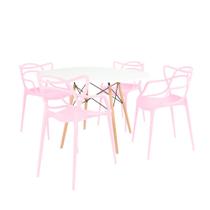 Conjunto Mesa de Jantar Redonda Eiffel Branca 120cm com 4 Cadeiras Allegra - Rosa