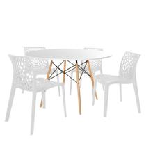 Conjunto Mesa de Jantar Redonda Eiffel Branca 120cm com 4 Cadeiras Gruvyer - Branco - Magazine Decor