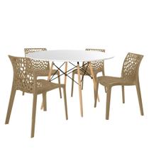Conjunto Mesa de Jantar Redonda Eiffel Branca 120cm com 4 Cadeiras Gruvyer - Nude