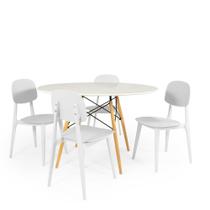 Conjunto Mesa de Jantar Redonda Eiffel Branca 120cm com 4 Cadeiras Itália - Branco