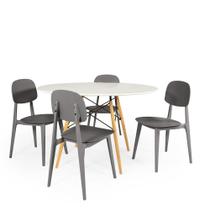 Conjunto Mesa de Jantar Redonda Eiffel Branca 120cm com 4 Cadeiras Itália - Cinza