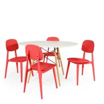 Conjunto Mesa de Jantar Redonda Eiffel Branca 120cm com 4 Cadeiras Itália - Vermelho
