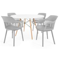 Conjunto Mesa de Jantar Redonda Eiffel Branca 120cm com 4 Cadeiras Marcela - Cinza