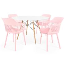 Conjunto Mesa de Jantar Redonda Eiffel Branca 120cm com 4 Cadeiras Marcela - Rosa