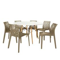 Conjunto Mesa de Jantar Redonda Eiffel Branca 120cm com 6 Cadeiras Gruvyer - Nude