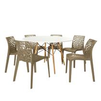 Conjunto Mesa de Jantar Redonda Eiffel Branca 120cm com 6 Cadeiras Gruvyer - Nude - Magazine Decor