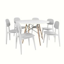 Conjunto Mesa de Jantar Redonda Eiffel Branca 120cm com 6 Cadeiras Itália - Branco