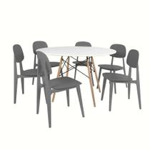 Conjunto Mesa de Jantar Redonda Eiffel Branca 120cm com 6 Cadeiras Itália - Cinza