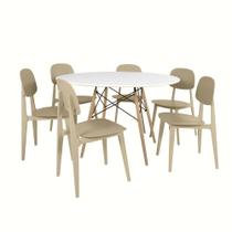 Conjunto Mesa de Jantar Redonda Eiffel Branca 120cm com 6 Cadeiras Itália - Nude