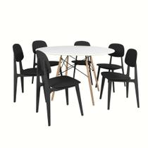 Conjunto Mesa de Jantar Redonda Eiffel Branca 120cm com 6 Cadeiras Itália - Preto