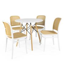 Conjunto Mesa de Jantar Redonda Eiffel Branca 90cm com 4 Cadeiras Roma - Branco