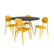 Conjunto Mesa de Jantar Redonda Eiffel Preta 100cm com 4 Cadeiras Itália - Amarelo