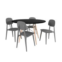 Conjunto Mesa de Jantar Redonda Eiffel Preta 100cm com 4 Cadeiras Itália - Cinza