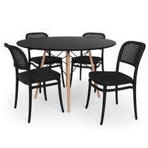 Conjunto Mesa de Jantar Redonda Eiffel Preta 120cm + 4 Cadeiras Roma - ALL BLACK