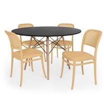 Conjunto Mesa de Jantar Redonda Eiffel Preta 120cm + 4 Cadeiras Roma - Nude Conjunto Mesa de Jantar Redonda Eiffel Preta 120cm + 4 Cadeiras Roma - Nude