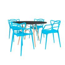 Conjunto Mesa de Jantar Redonda Eiffel Preta 120cm com 4 Cadeiras Allegra - Azul Conjunto Mesa de Jantar Redonda Eiffel Preta 120cm com 4 Cadeiras Allegra - Azul